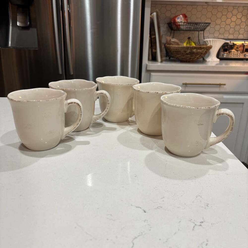 Ballard Designs Cream Scalloped Edge Coffee Mugs Set of 5